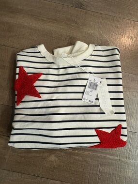 Striped White & Navy Kids Top with Red Star Appliqués